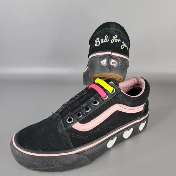 Vans Lazy Oaf Old Skool Platform Black Suede Heart Cutouts Bad For You Size 5 - Picture 16 of 16
